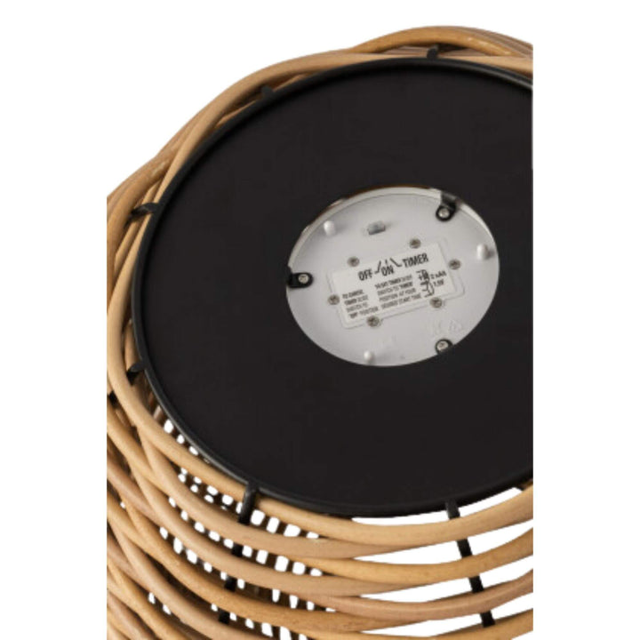 Bottom view of cane lantern showing integrated LED base