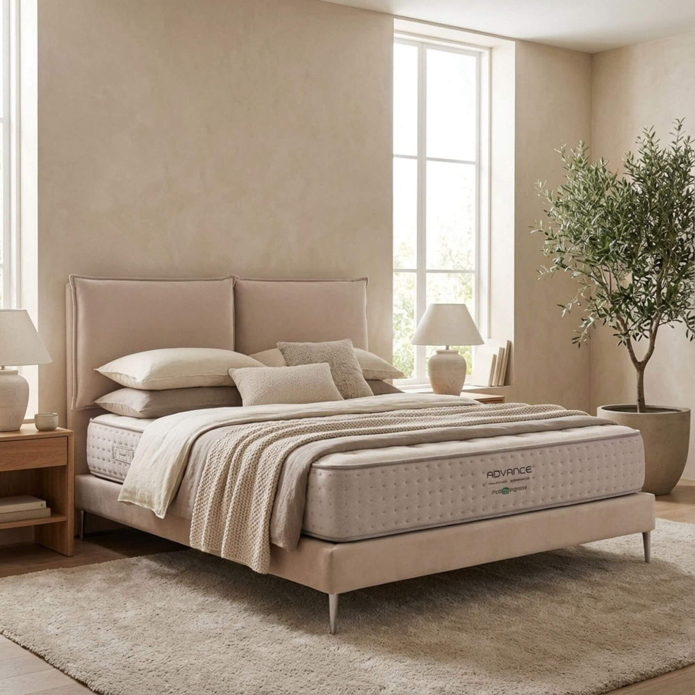 Styled bedroom featuring the Capri Headboard and Amalfi bed base