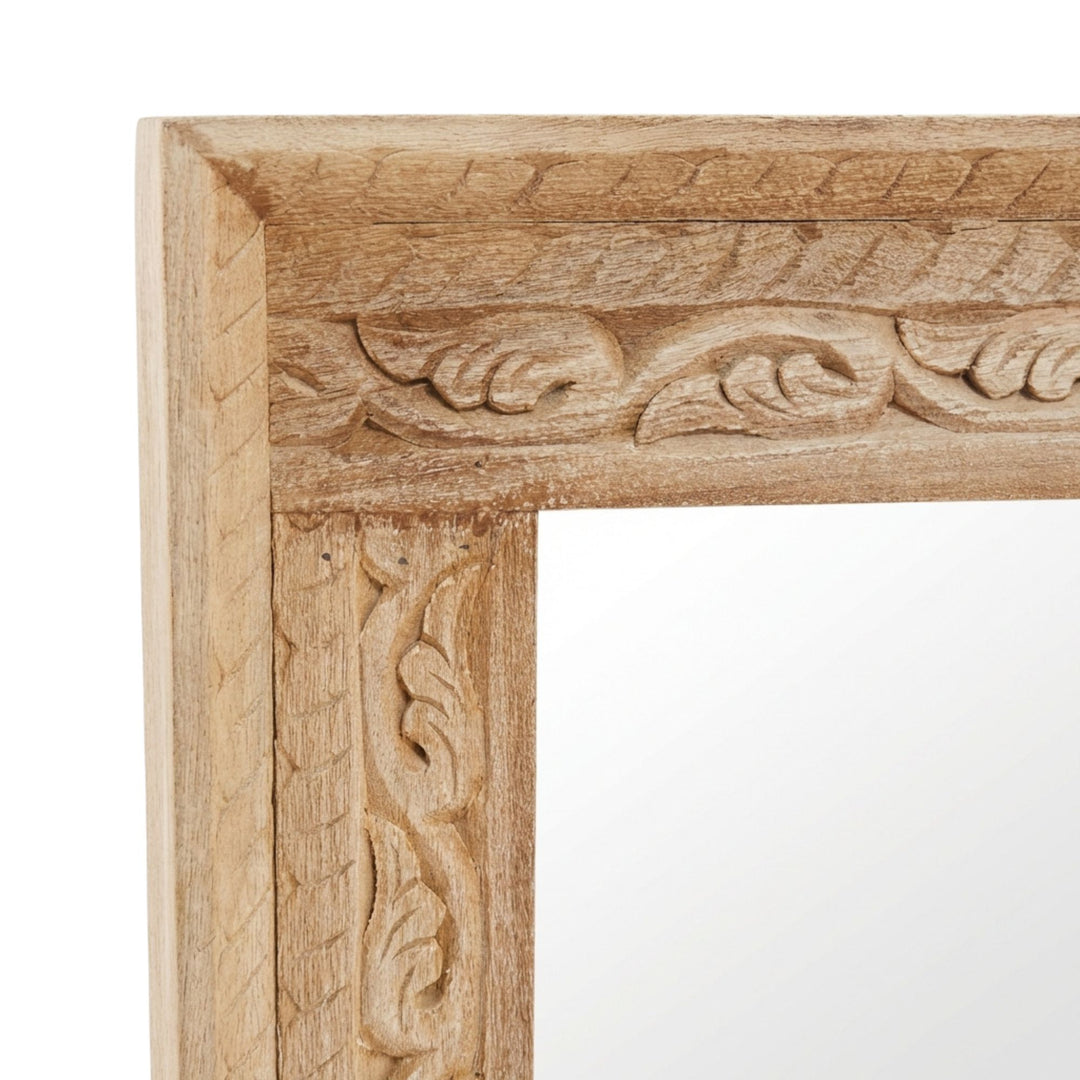 Close-up detail of the carved wood pattern highlighting artisanal craftsmanship.