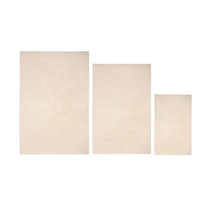 Castelsardo outdoor rug beige and white shown in three size options
