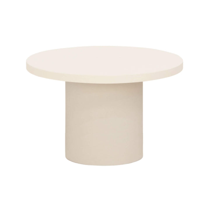 Minimalist off-white microcement coffee table front view
