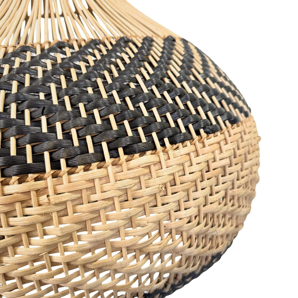 Side detail highlighting woven rattan pattern of Cerion pendant lamp