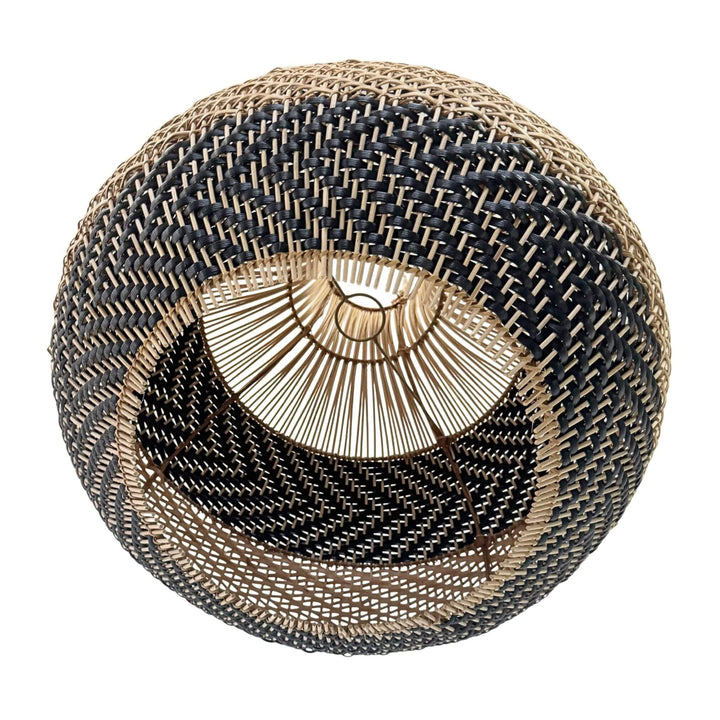 Bottom view of rounded rattan weave design on Cerion lamp