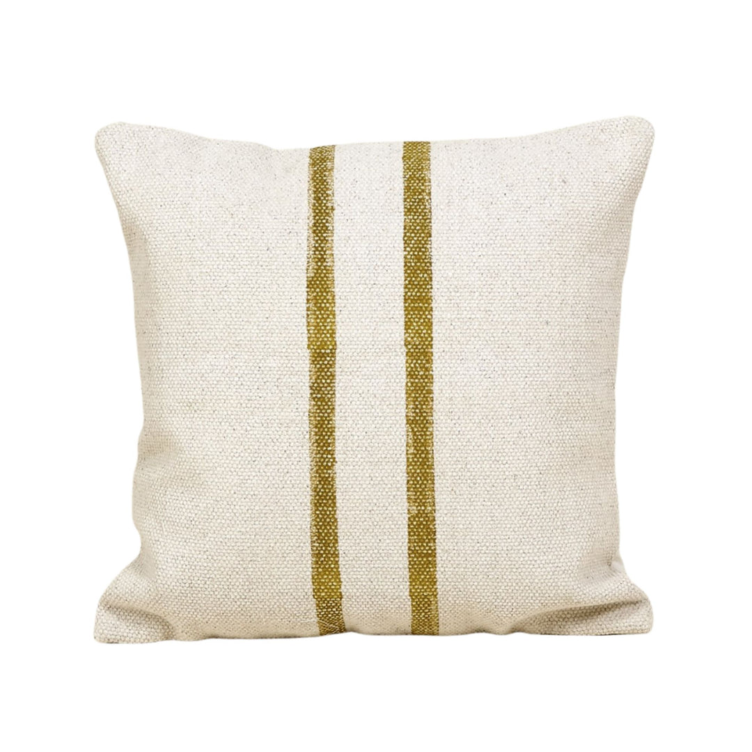 Ivory/mustard version of Chandni cushion with mustard stripe detailing. 45x45cm