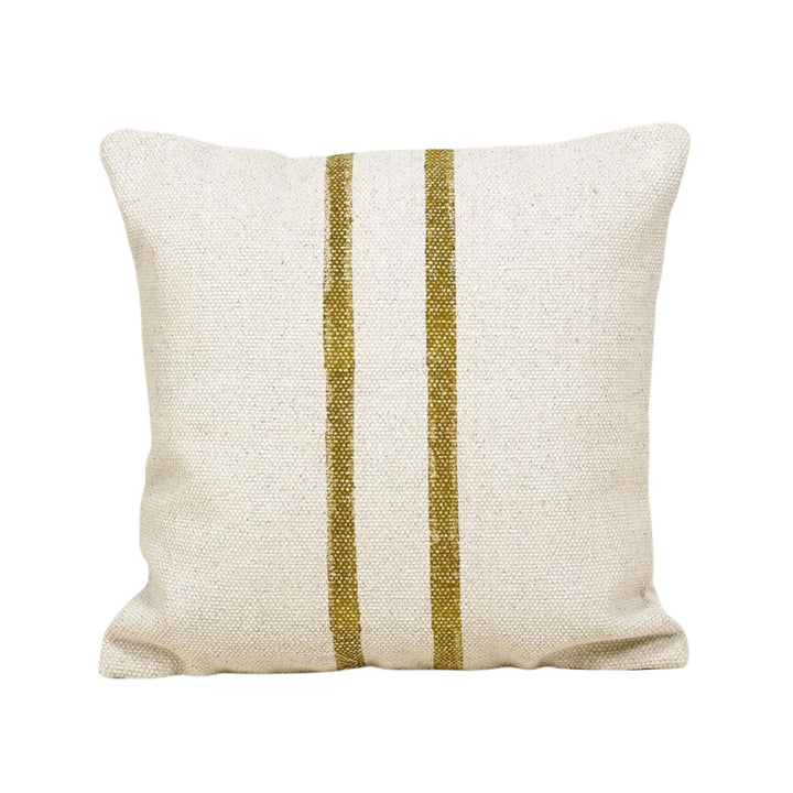 Ivory/mustard version of Chandni cushion with mustard stripe detailing. 45x45cm