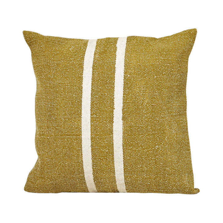 Mustard/Ivory version of Chandni cushion with ivory stripe detailing. 45x45cm