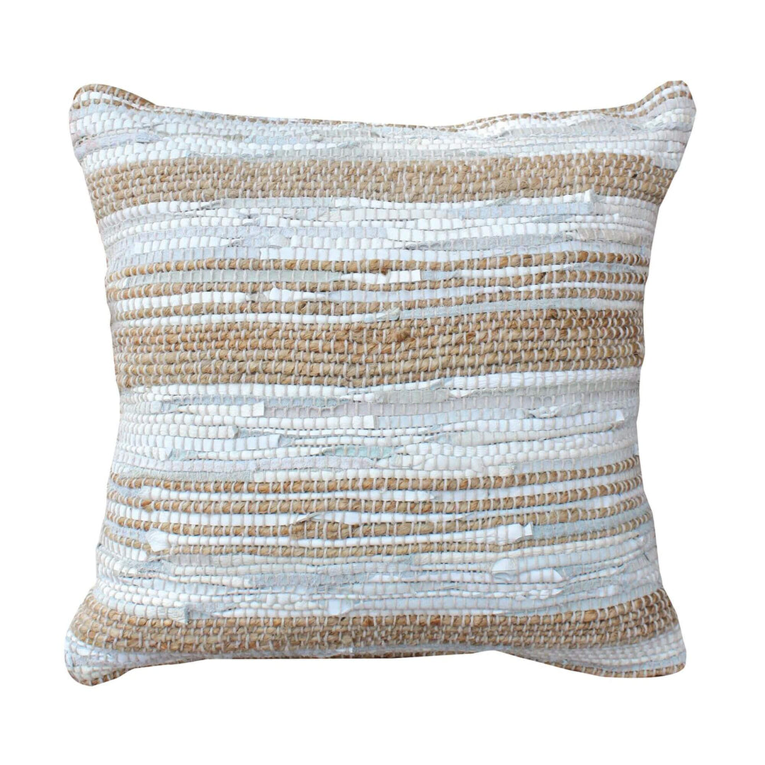 Front view of Chandra cushion showing hemp and leather woven texture