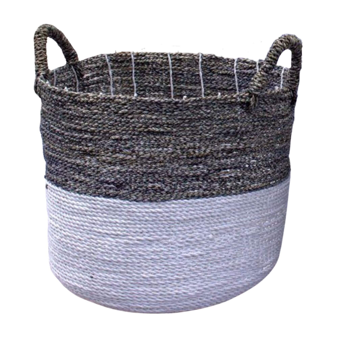 Large Charcoal Basket in two-tone seagrass design