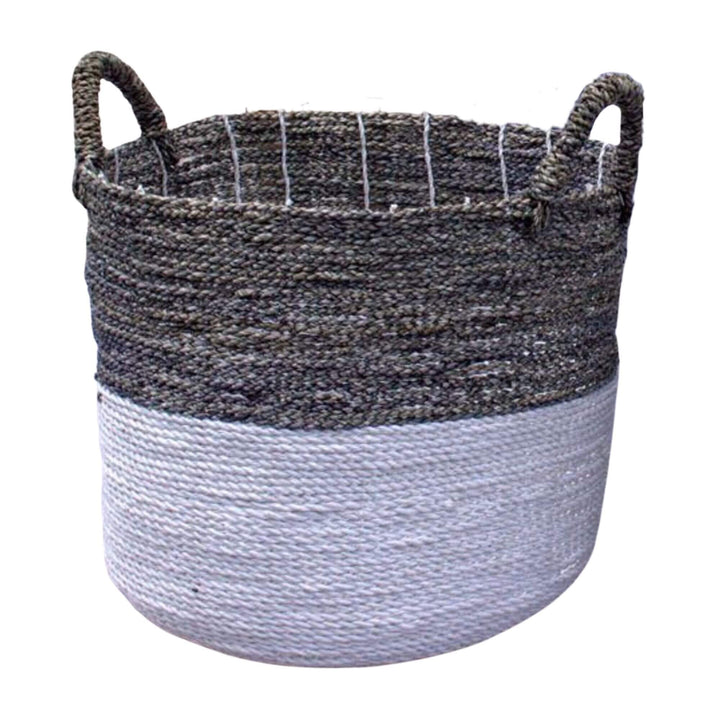 Large Charcoal Basket in two-tone seagrass design