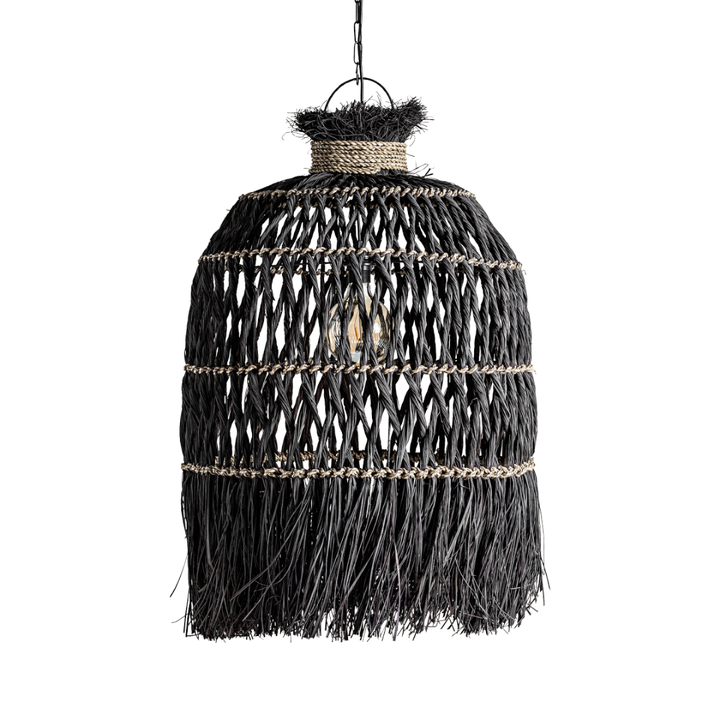 Charon rattan-style ceiling lamp in black finish.