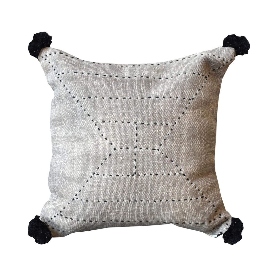 Front view of Chennai cushion with hand-stitched geometric pattern