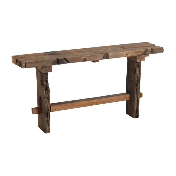 Side view of rustic reclaimed wood console table