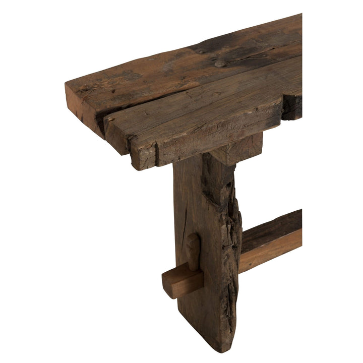Close-up of weathered wood texture on Chiang console table
