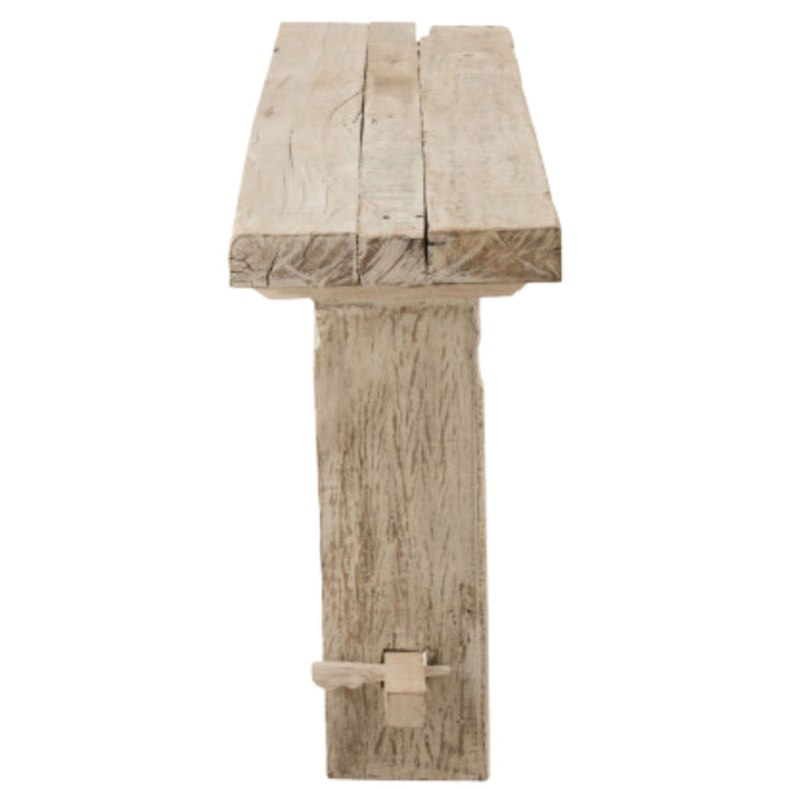 Side view of Chiang sheesham wood console highlighting solid wooden structure