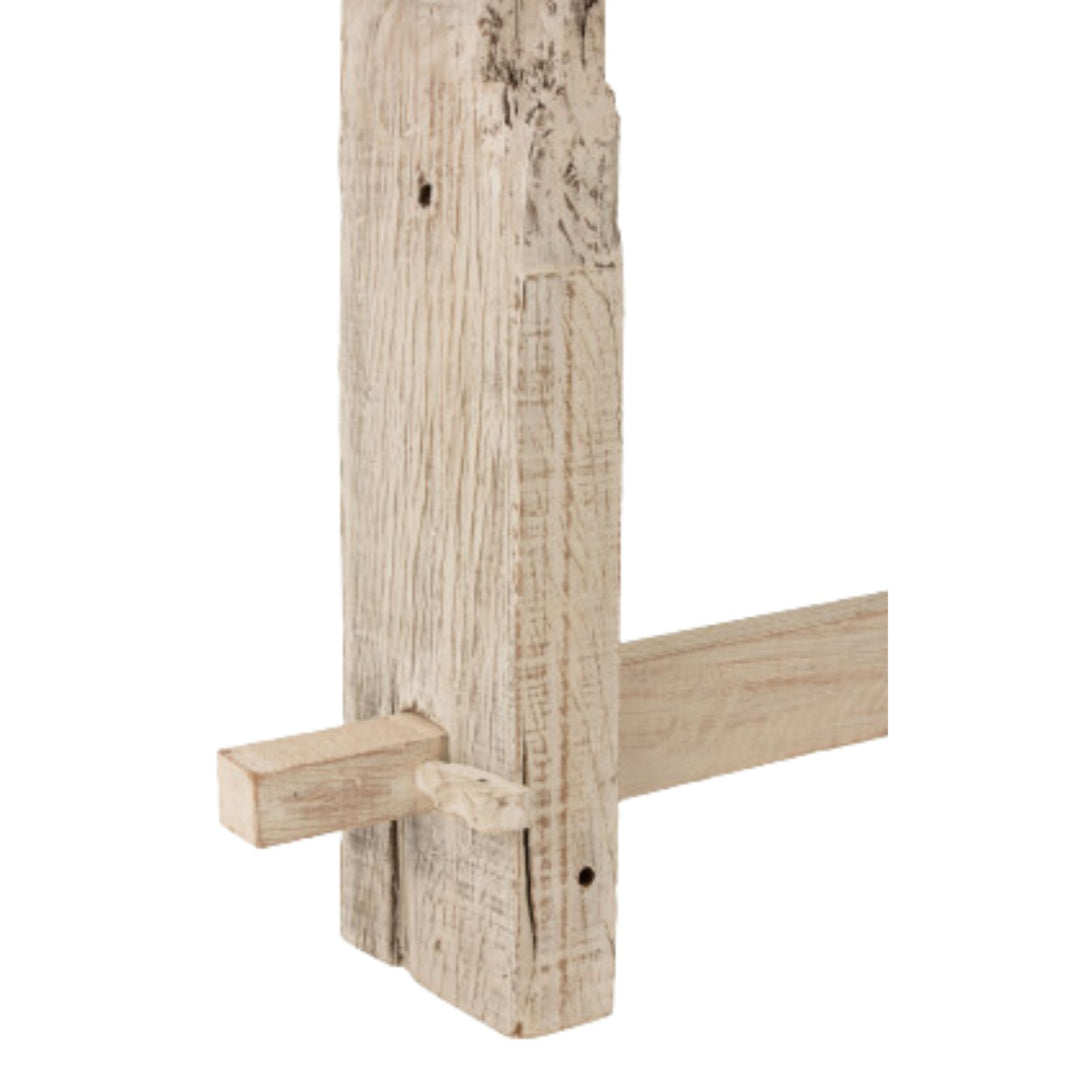 Close-up detail of Chiang wood console showing sheesham wood grain and traditional joinery