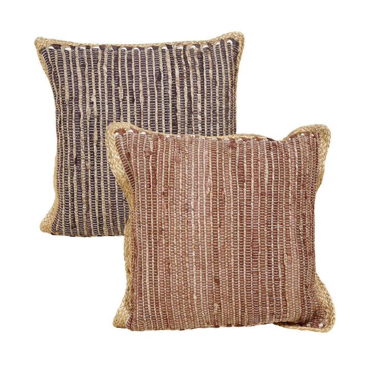 Front view of Chocolate Yute cushion in rich brown  and red tones