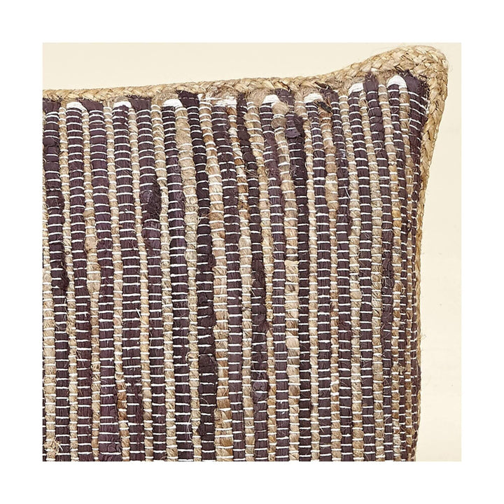 Close-up of Chocolate Yute cushion showing detailed jute and cotton woven texture. Brown