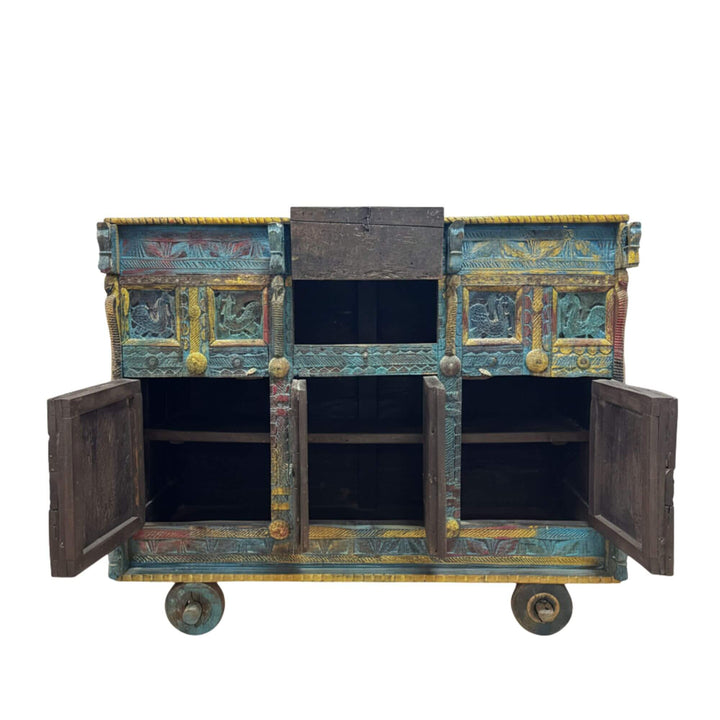 Open view of the Chopta Wheels Buffet showing interior storage compartments.