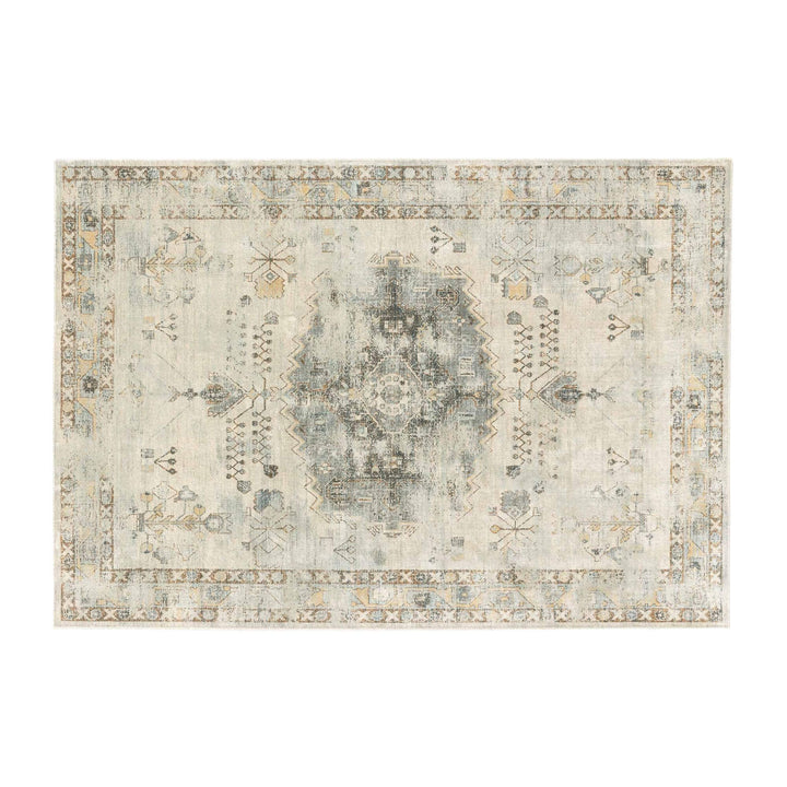 Front view of the Classico rug featuring a faded vintage pattern in soft tones.
