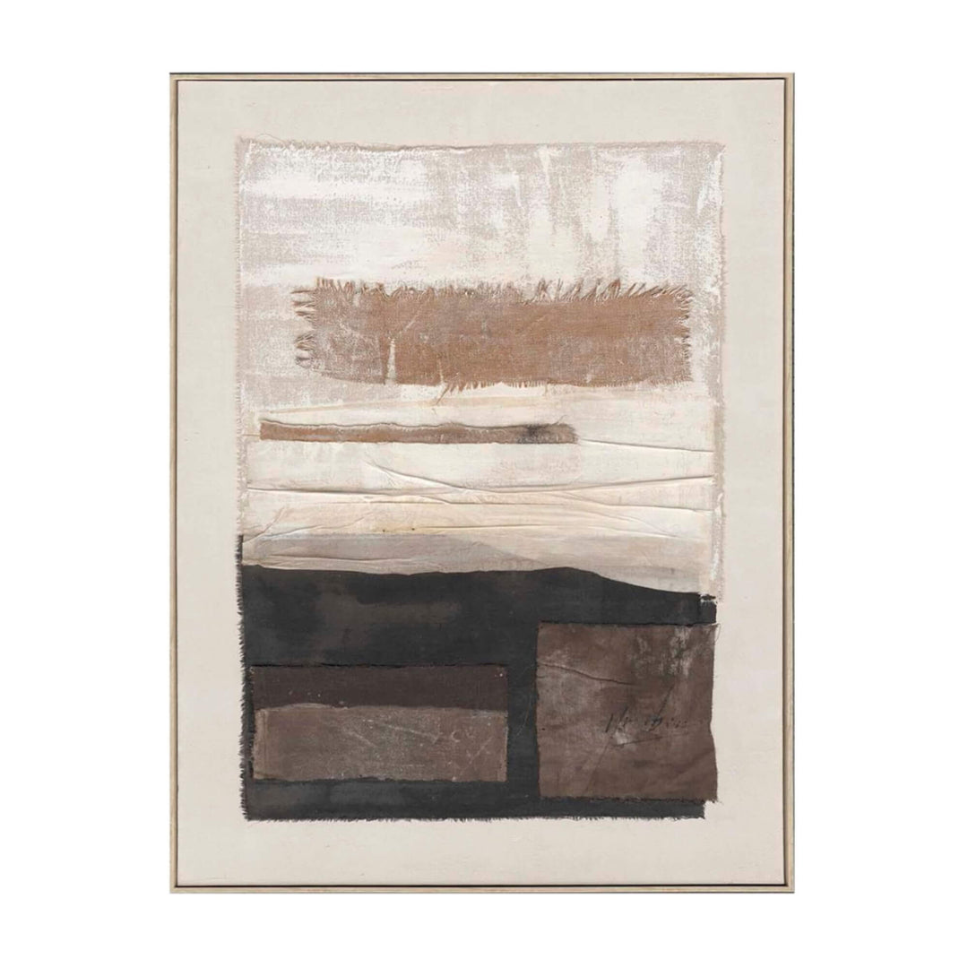 Clay & Chalk Painting abstract canvas artwork in natural tones of beige, brown, and black.