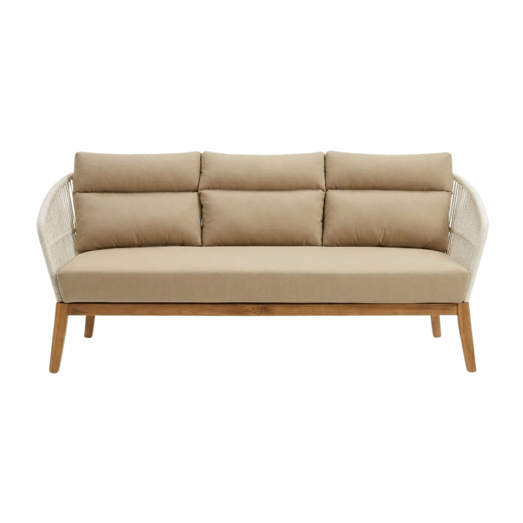 Straight-on view highlighting the clean lines and balanced proportions of the Coco outdoor sofa.