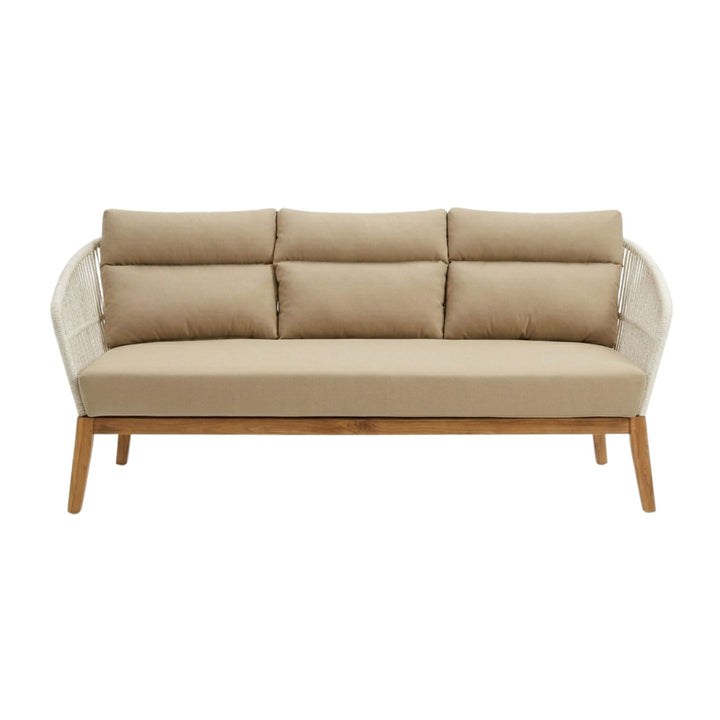 Straight-on view highlighting the clean lines and balanced proportions of the Coco outdoor sofa.