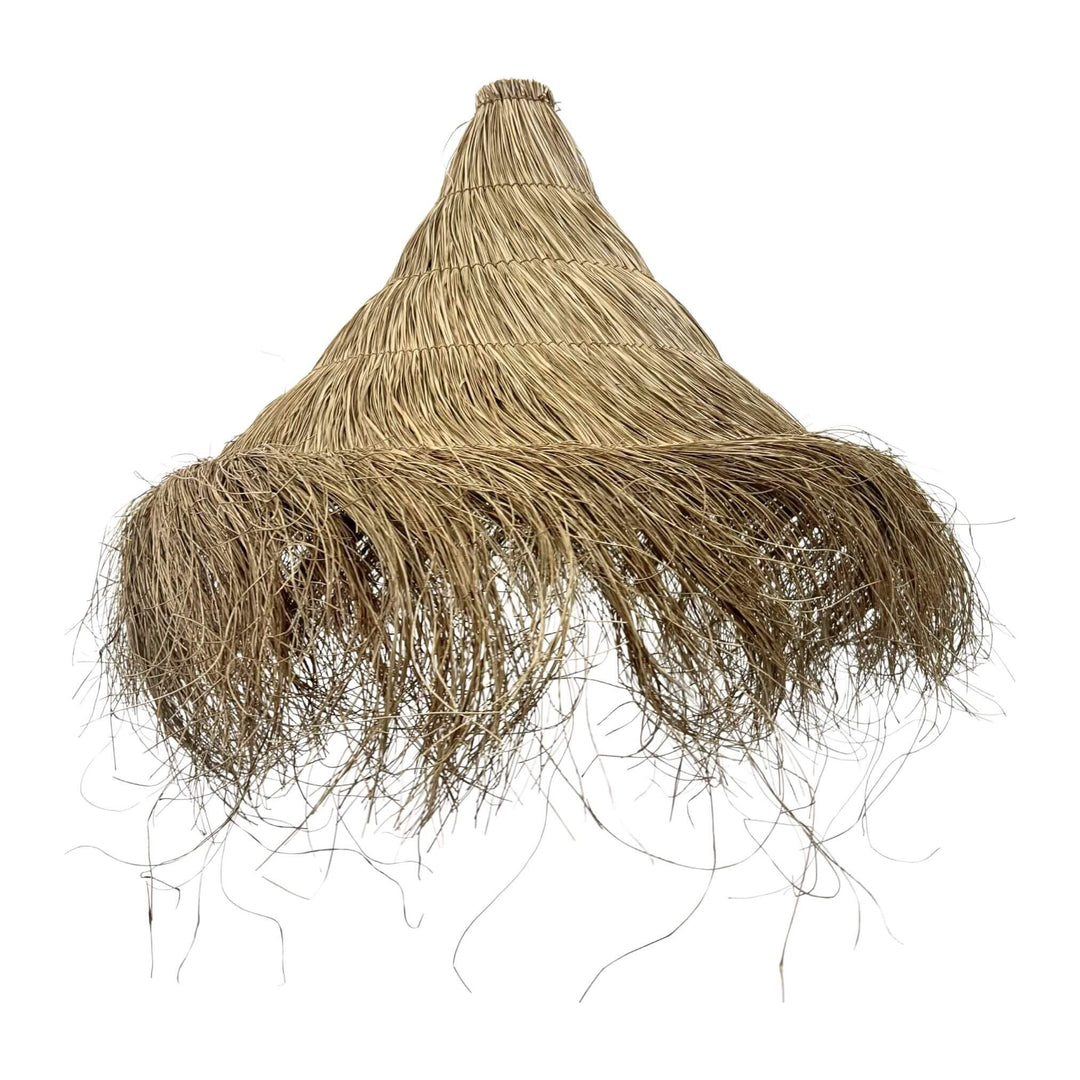 Cone Ceiling Lamp handwoven from natural fibers with fringe design