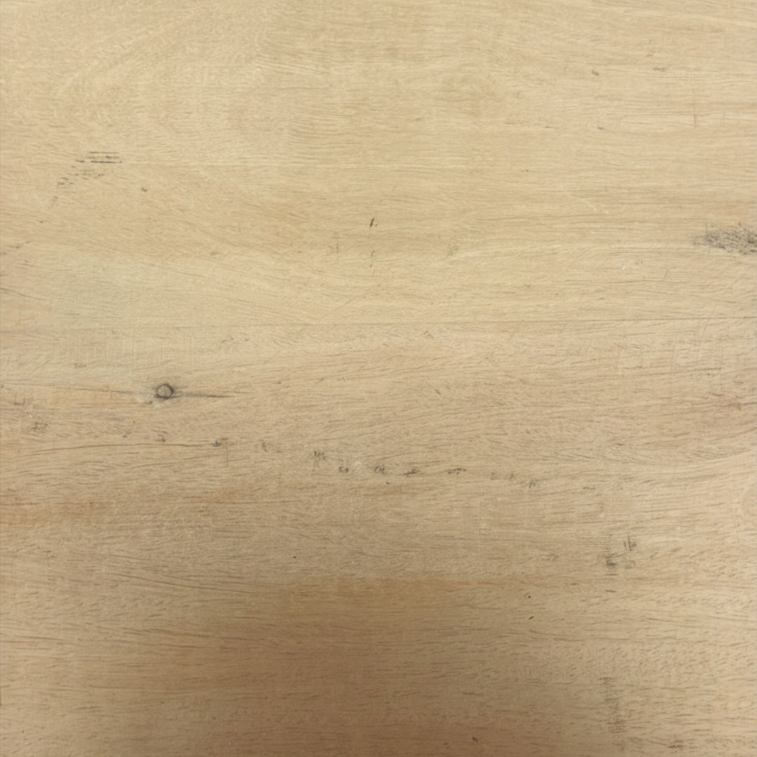 Close-up of the natural sheesham wood top surface.
