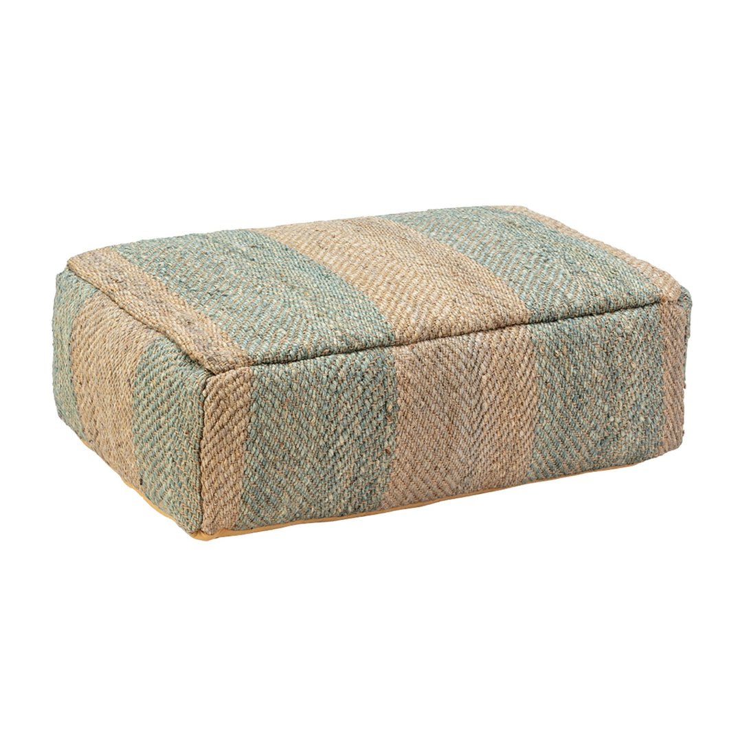 Rectangular Cook Puff in natural fiber with beige and green stripes.
