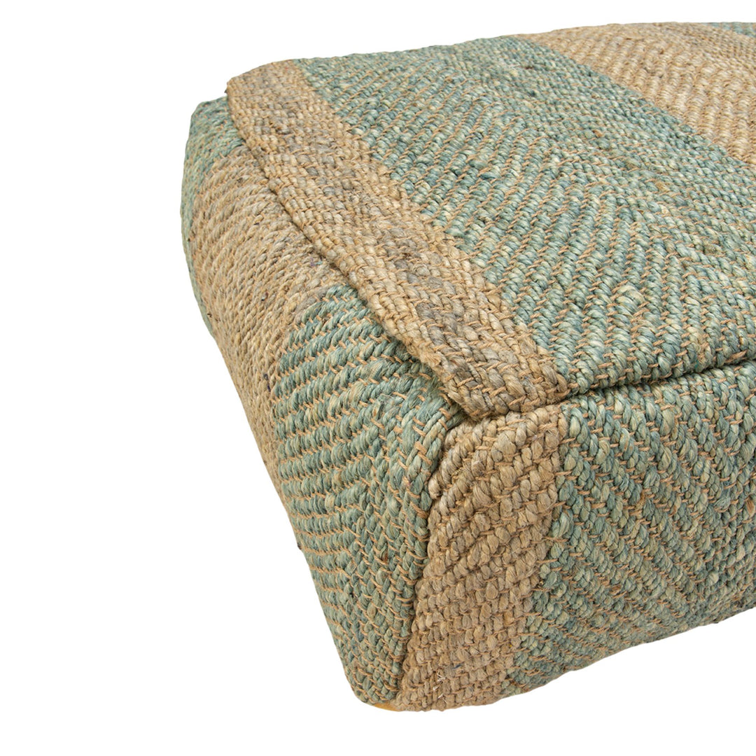 Side view of Cook rectangular pouf showing woven texture.