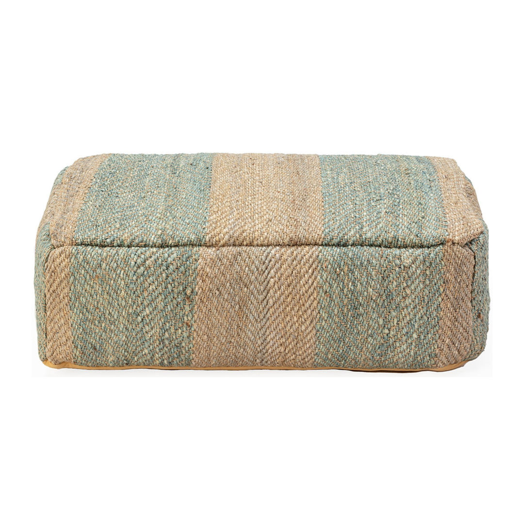 Side view of Cook rectangular pouf showing woven texture.