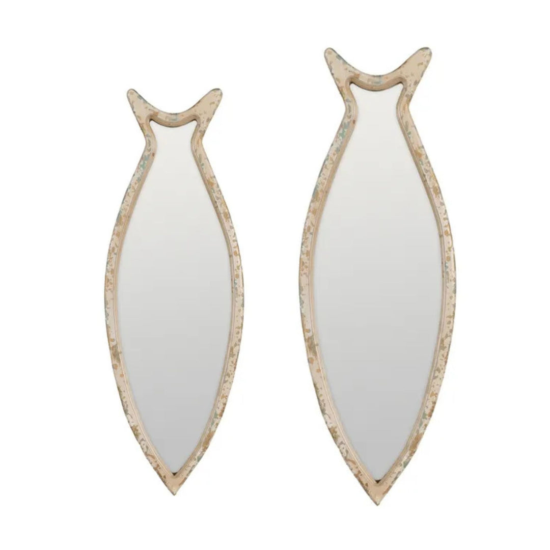 Front view of Coral Fish Mirror “A” in reclaimed wood with crystal mirror in both sizes. 