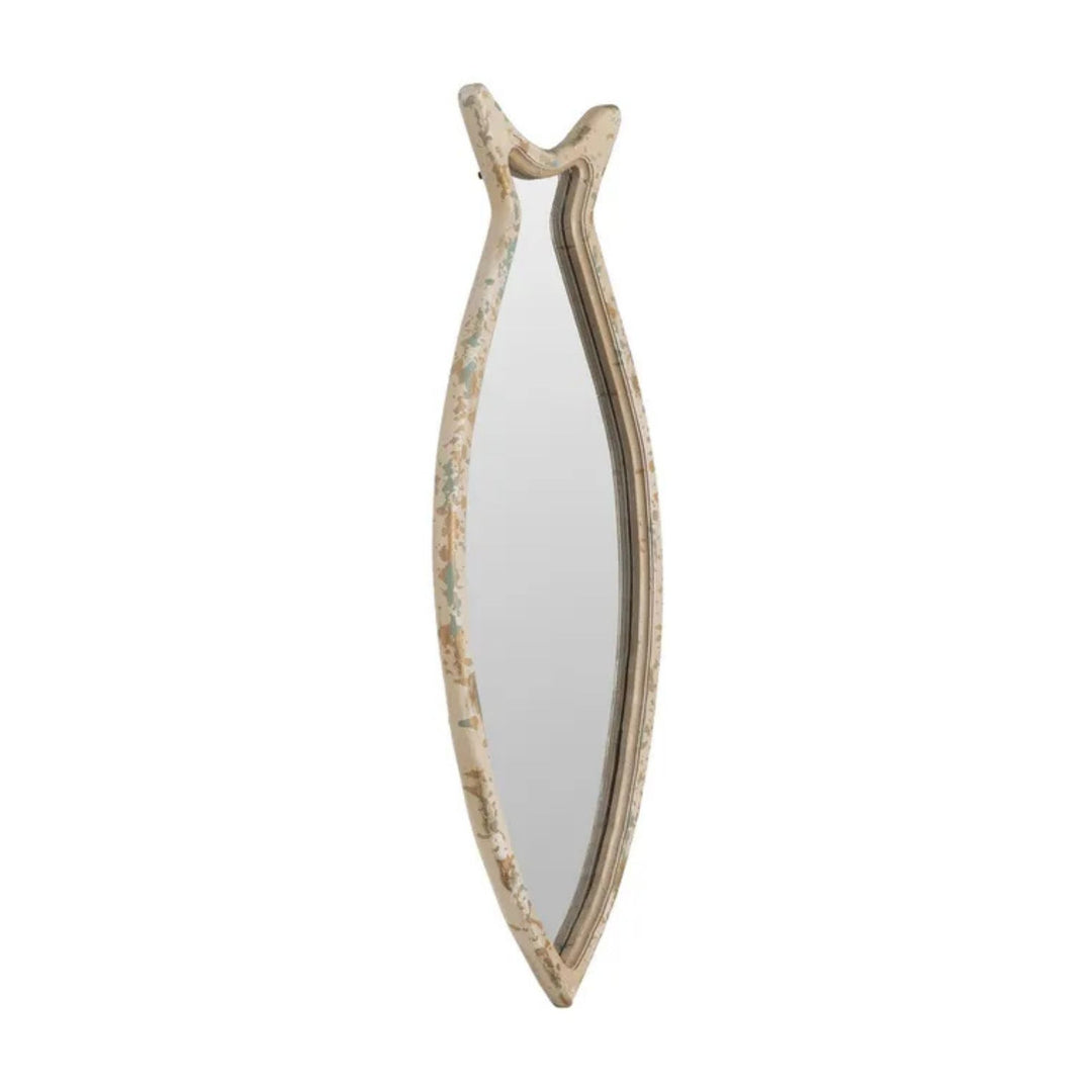 Front view of Coral Fish Mirror “A” in reclaimed wood with crystal mirror, large size