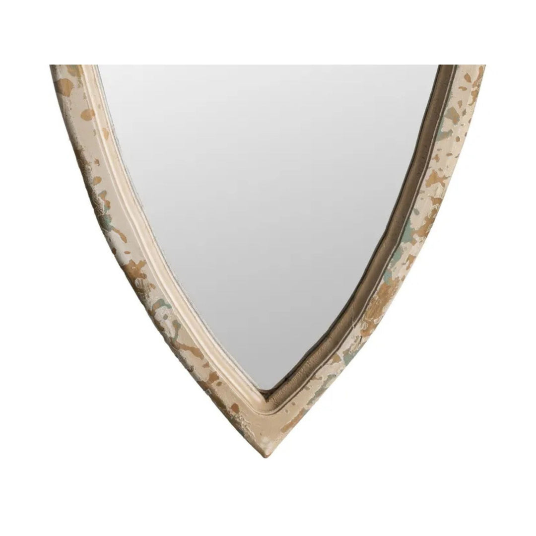 Lower tip detail of Coral Fish Mirror with aged finish