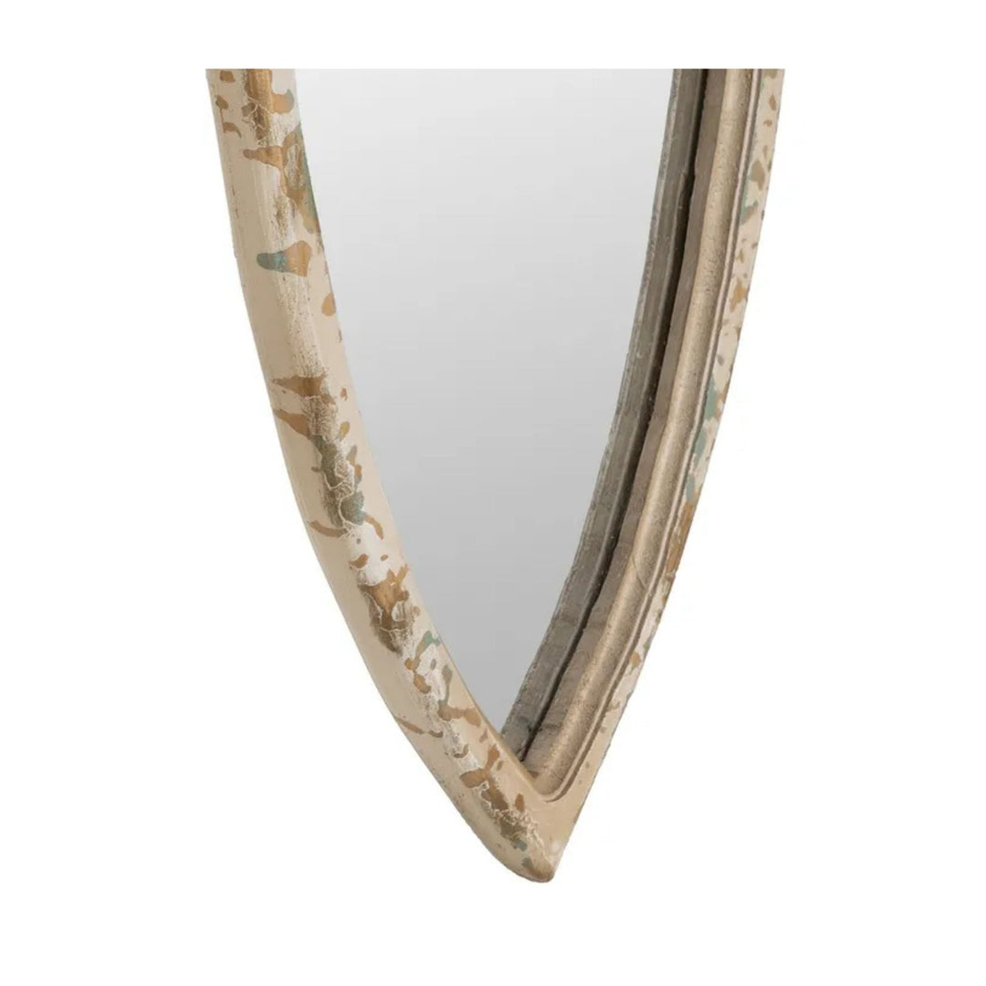 Lower tip detail of Coral Fish Mirror with aged finish