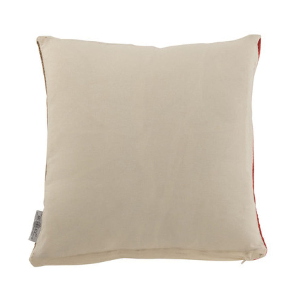Back view of Coral jute cushion showing plain cotton fabric  
