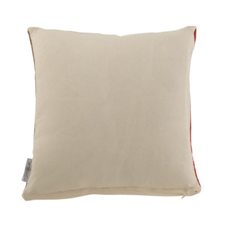 Back view of Coral jute cushion showing plain cotton fabric  
