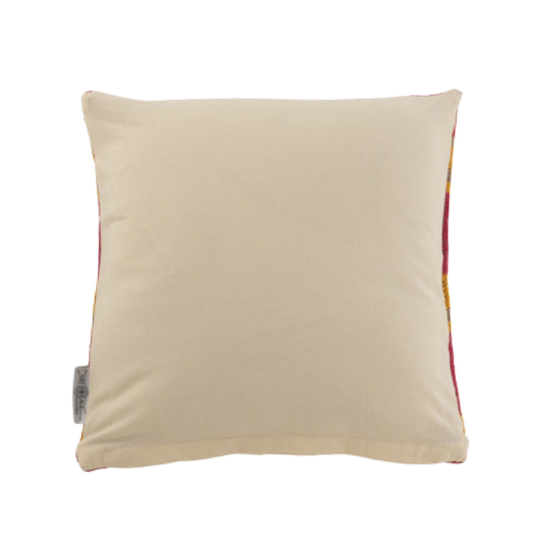 Back view of Coral jute cushion showing plain cotton fabric finish