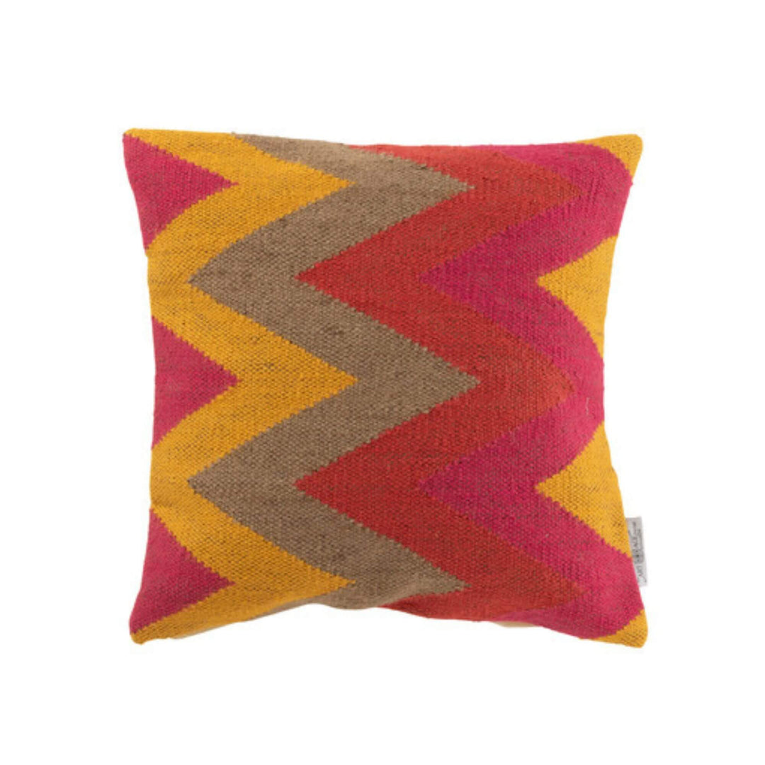 Front view of Coral Jute Cushion Collection “C” showing woven cotton and jute pattern