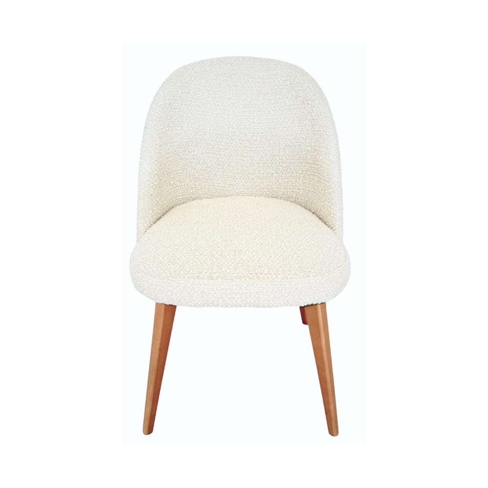 Front view of Cord Gracia dining chair with rounded seat and soft fabric