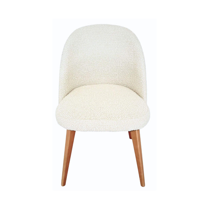 Front view of Cord Gracia dining chair with rounded seat and soft fabric