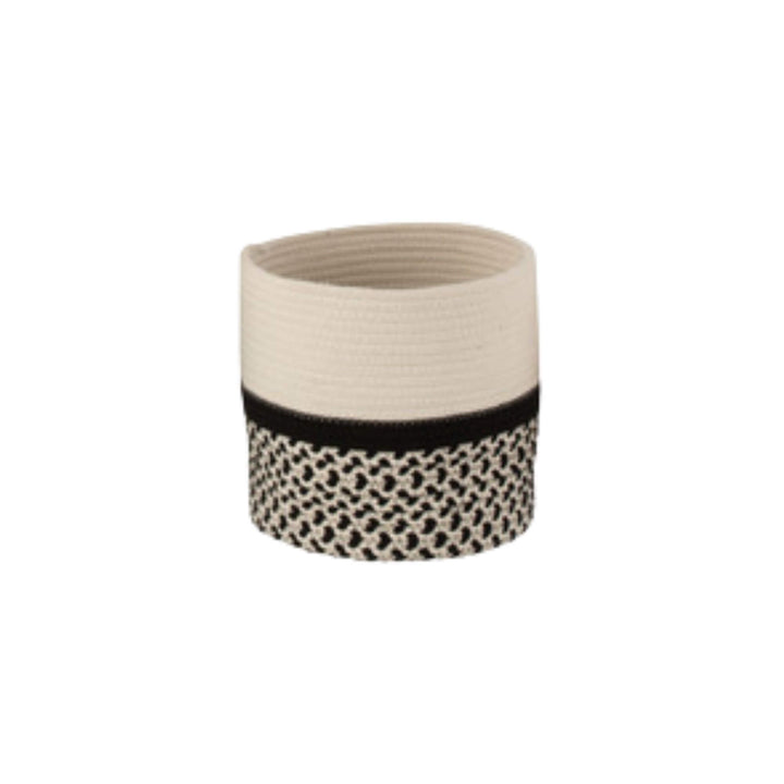 Extra Small Cotto basket in neutral fabric with black geometric pattern