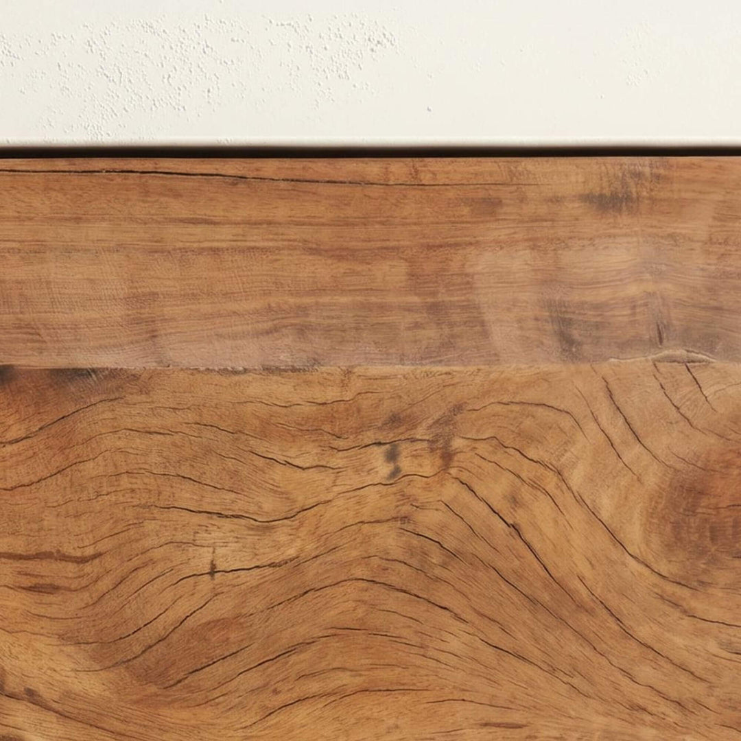Close-up of the recycled wood surface showing natural grain and aged tone variation.