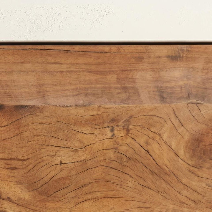 Close-up of the recycled wood surface showing natural grain and aged tone variation.