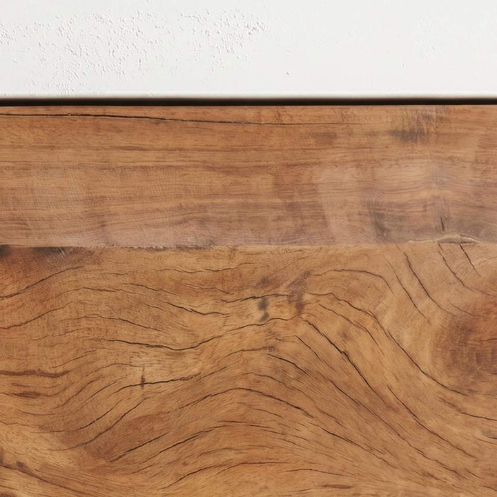 Close-up of the recycled wood surface showing natural grain and aged tone variation.