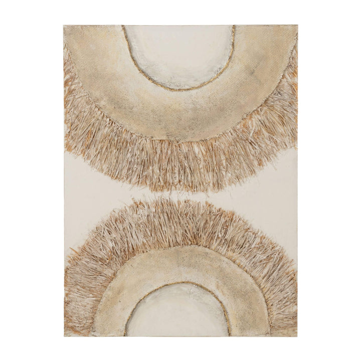 Creta Painting with beige circular patterns with fringes on a white background