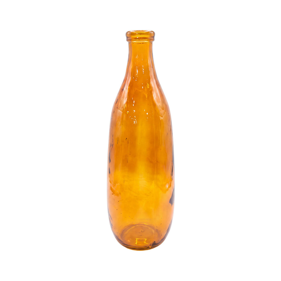 Front view of the Cristallo Brown glass vase with a tall bottle-shaped silhouette and warm amber tone