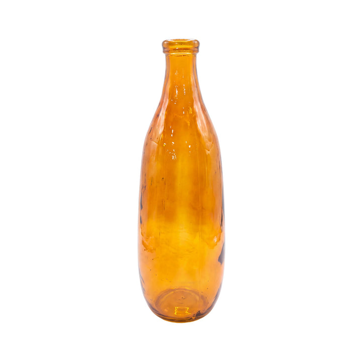 Front view of the Cristallo Brown glass vase with a tall bottle-shaped silhouette and warm amber tone