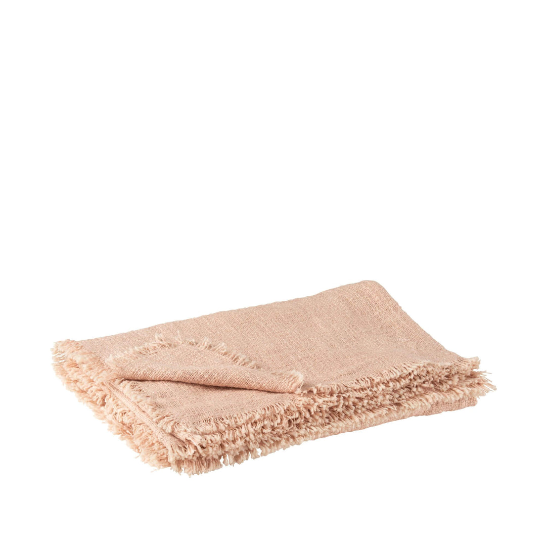 Folded Cuad Rosa plaid in soft pink with textured cotton-polyester weave