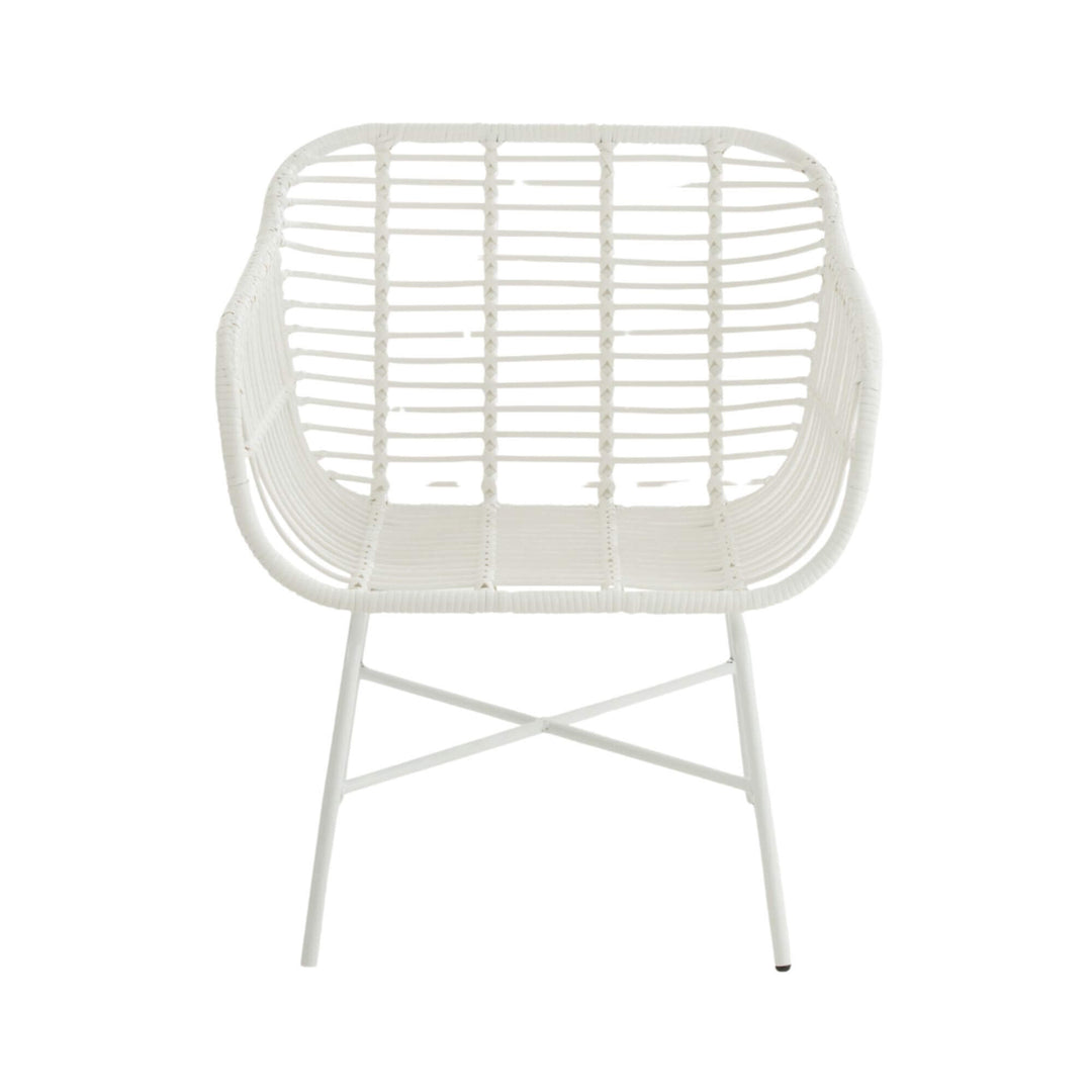 Front view of Cubagua chair in white synthetic rattan with metal legs